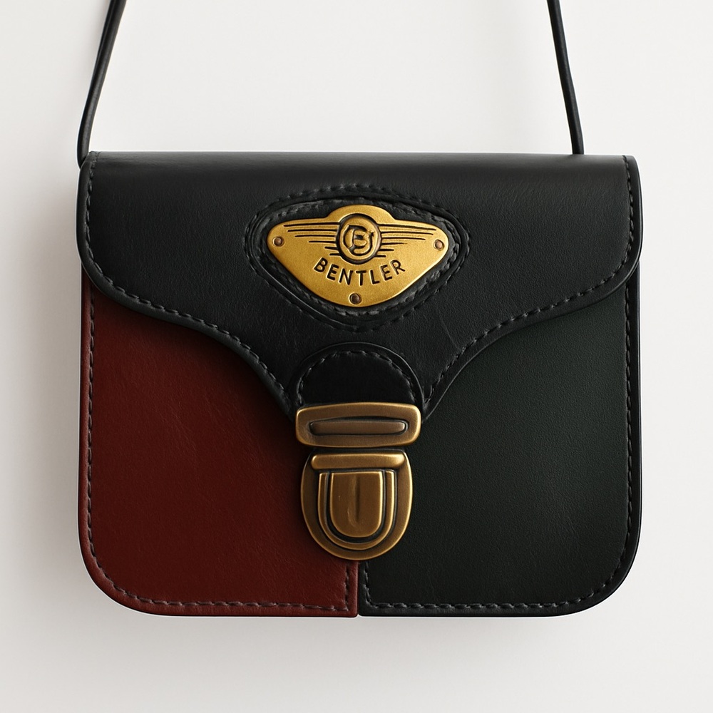 BENTLEY | Black, green & burgundy leather belt bag crossbody mini purse